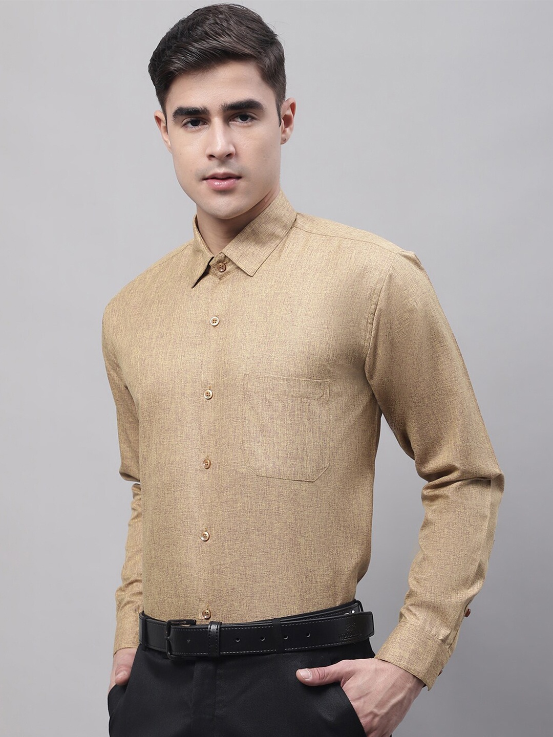 

JAINISH Men Classic Formal Cotton Shirt, Camel brown