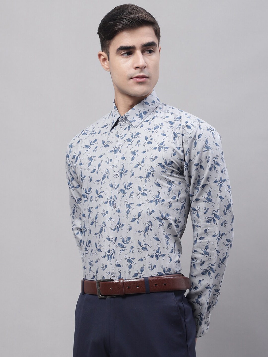 

JAINISH Men Classic Floral Printed Formal Cotton Shirt, Grey