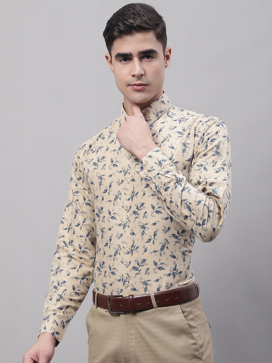

JAINISH Men Classic Floral Printed Formal Pure Cotton Shirt, Beige