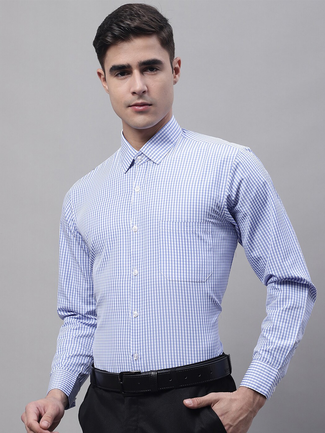 

JAINISH Men Classic Gingham Checked Formal Shirt, Blue