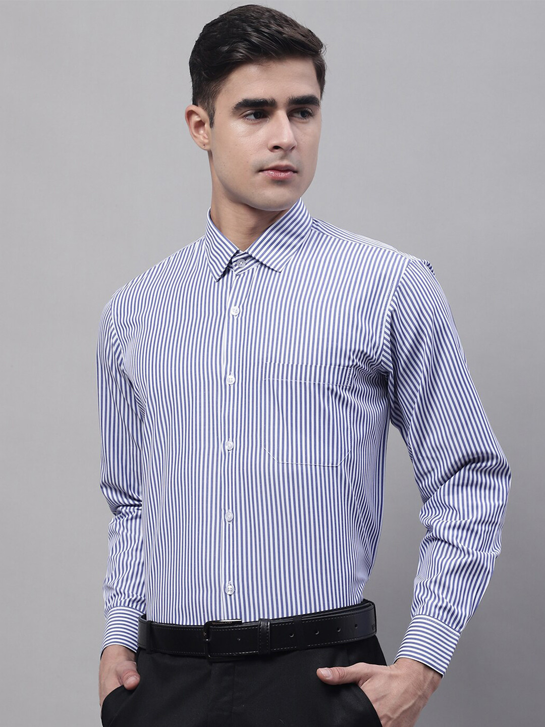 

JAINISH Men Classic Striped Formal Cotton Shirt, Navy blue