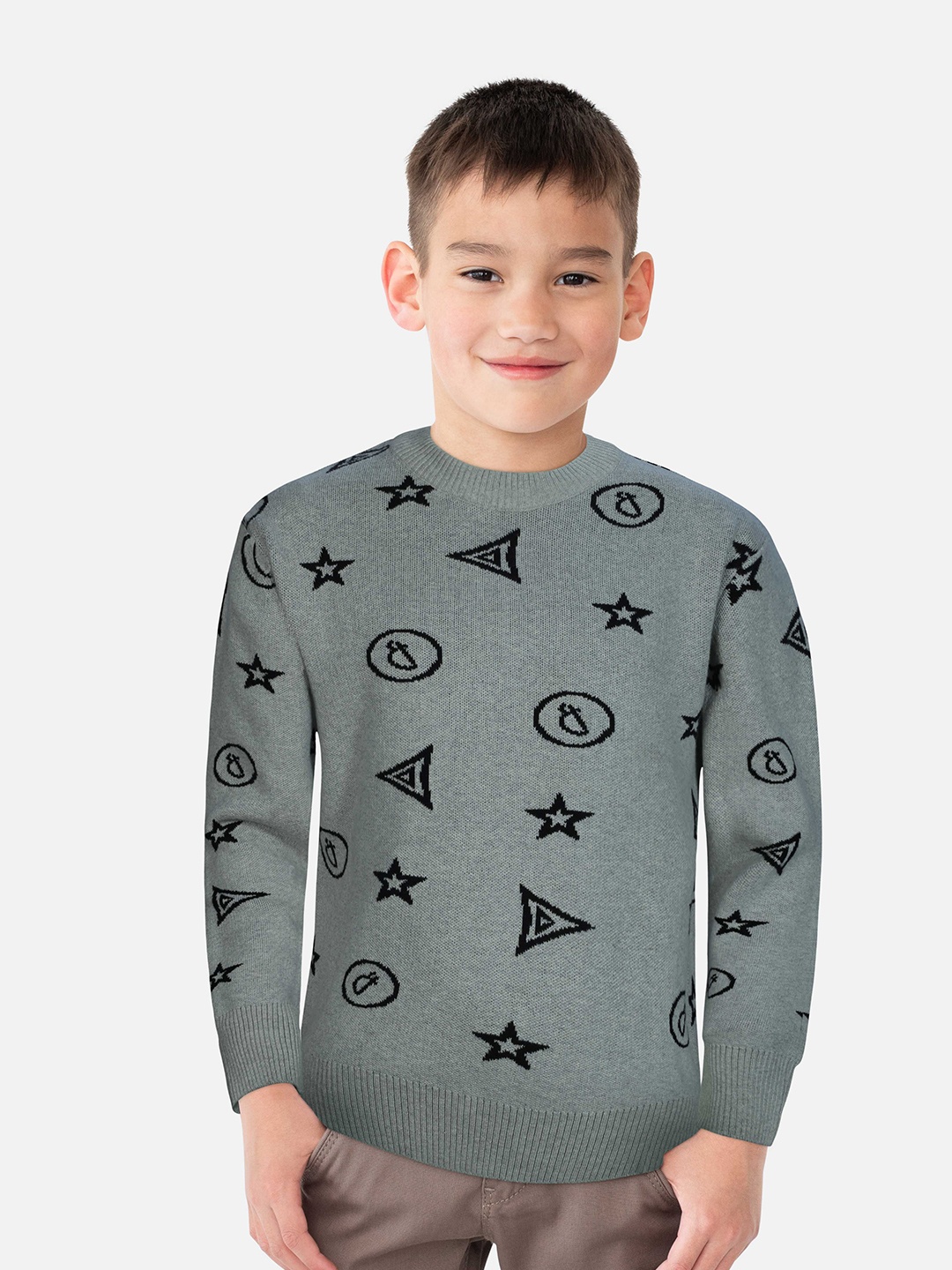 

Gini and Jony Boys Printed Pullover, Grey