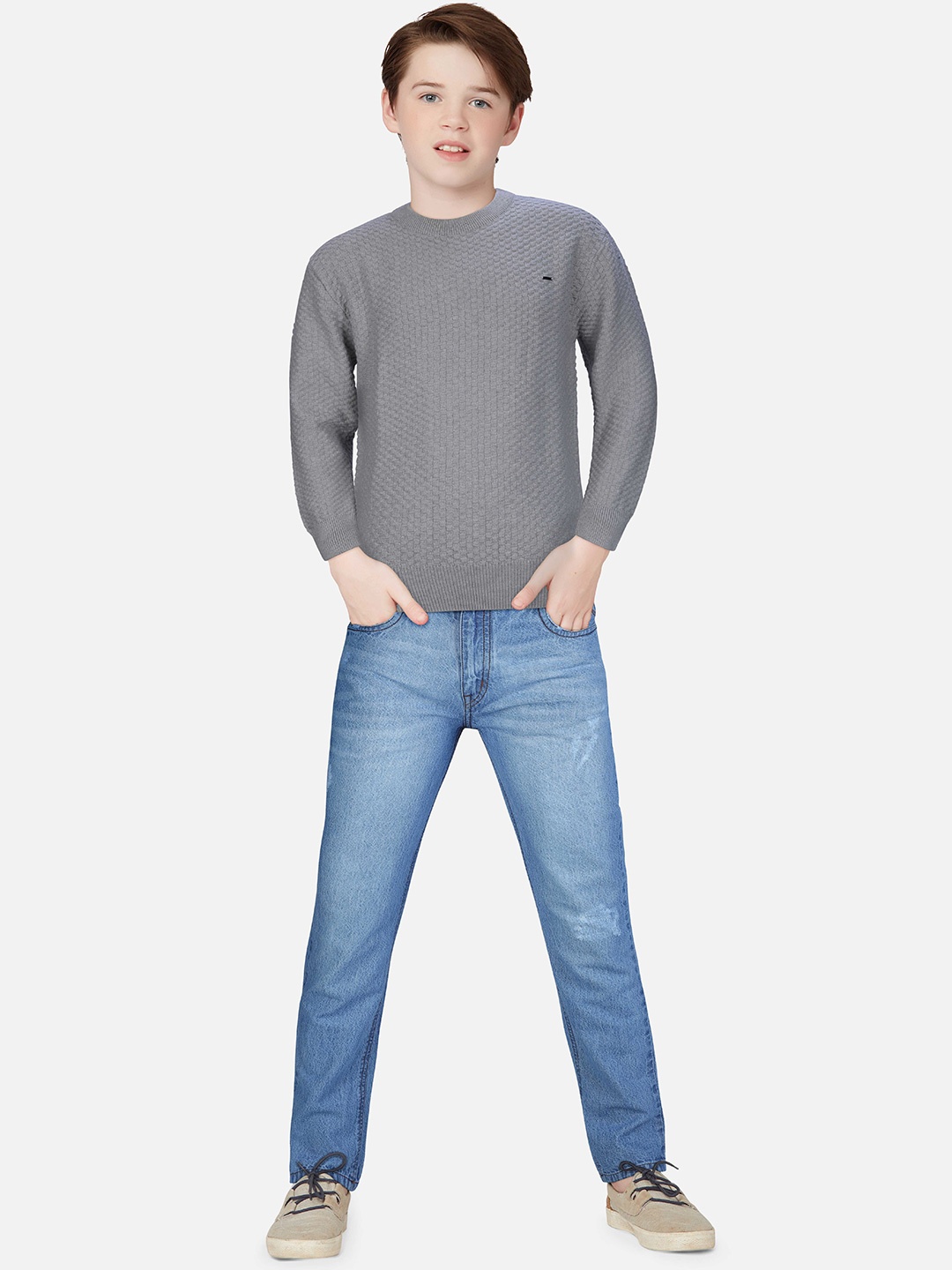 

Gini and Jony Boys Self Design Wool Pullover Sweater, Grey