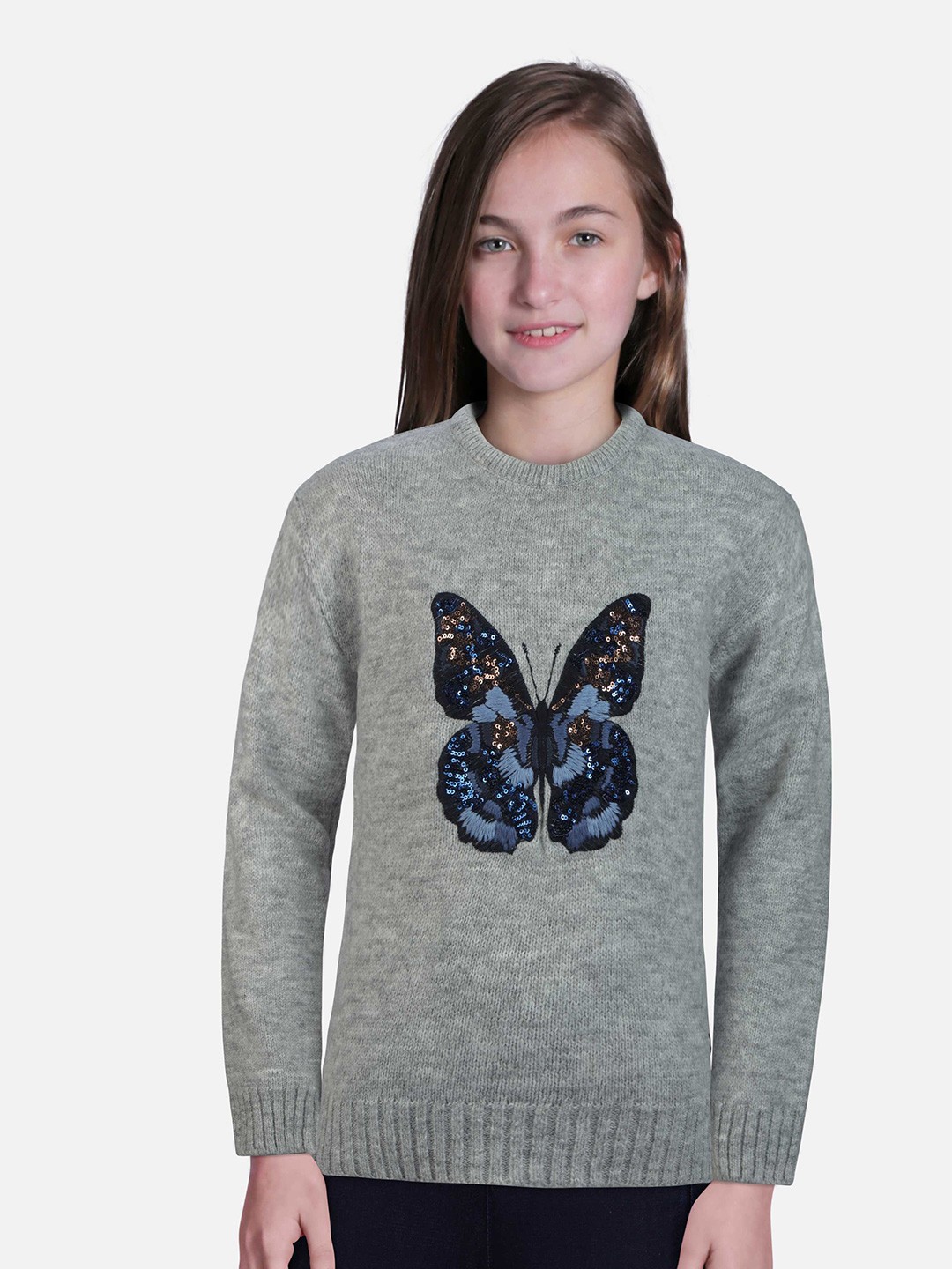 

Gini and Jony Girls Embroidered Pullover Wool Sweater, Grey