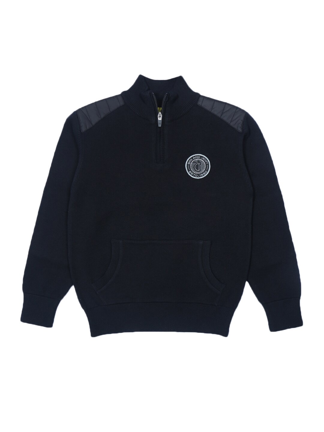 

Gini and Jony Boys Mock Collar Woolen Pullover, Black