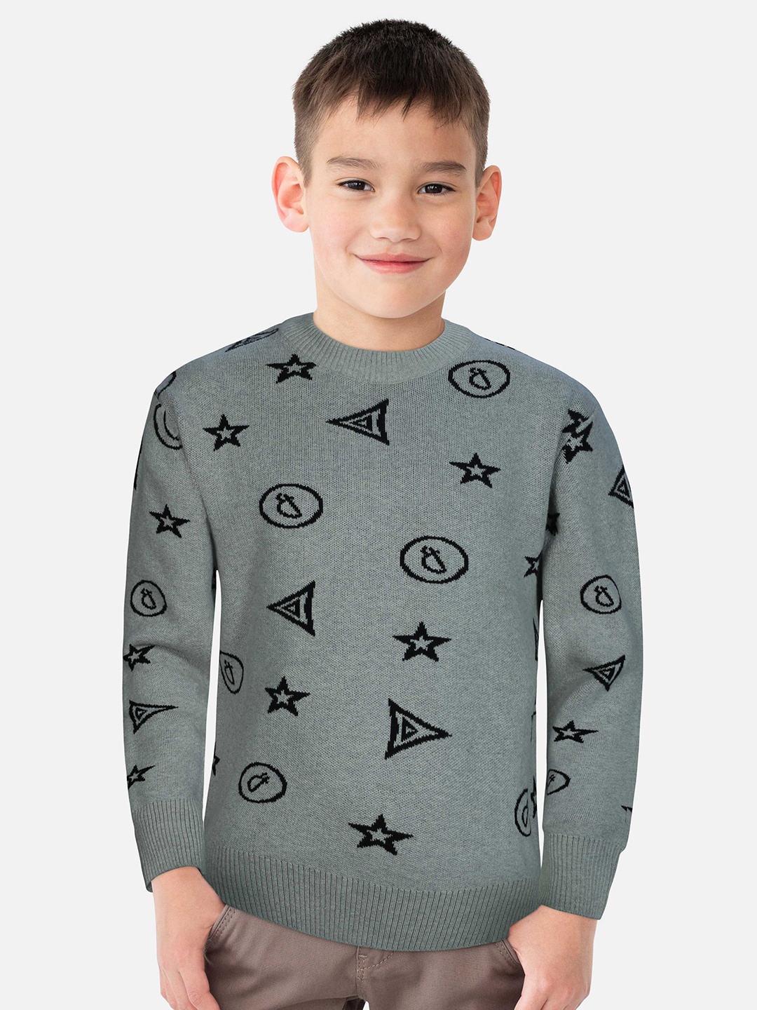 

Gini and Jony Boys Printed Wool Pullover Sweater, Grey