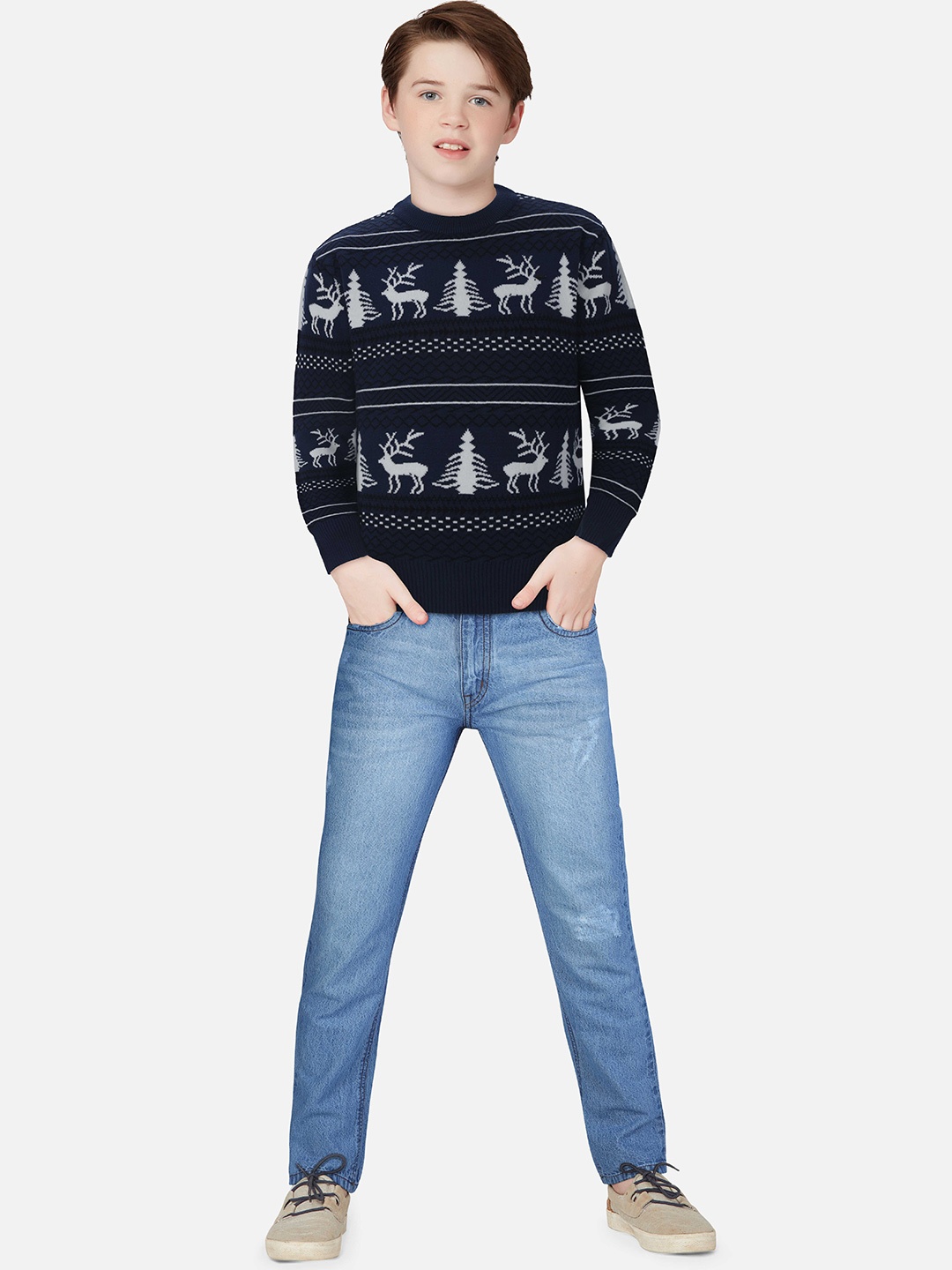 

Gini and Jony Boys Printed Wool Pullover, Blue