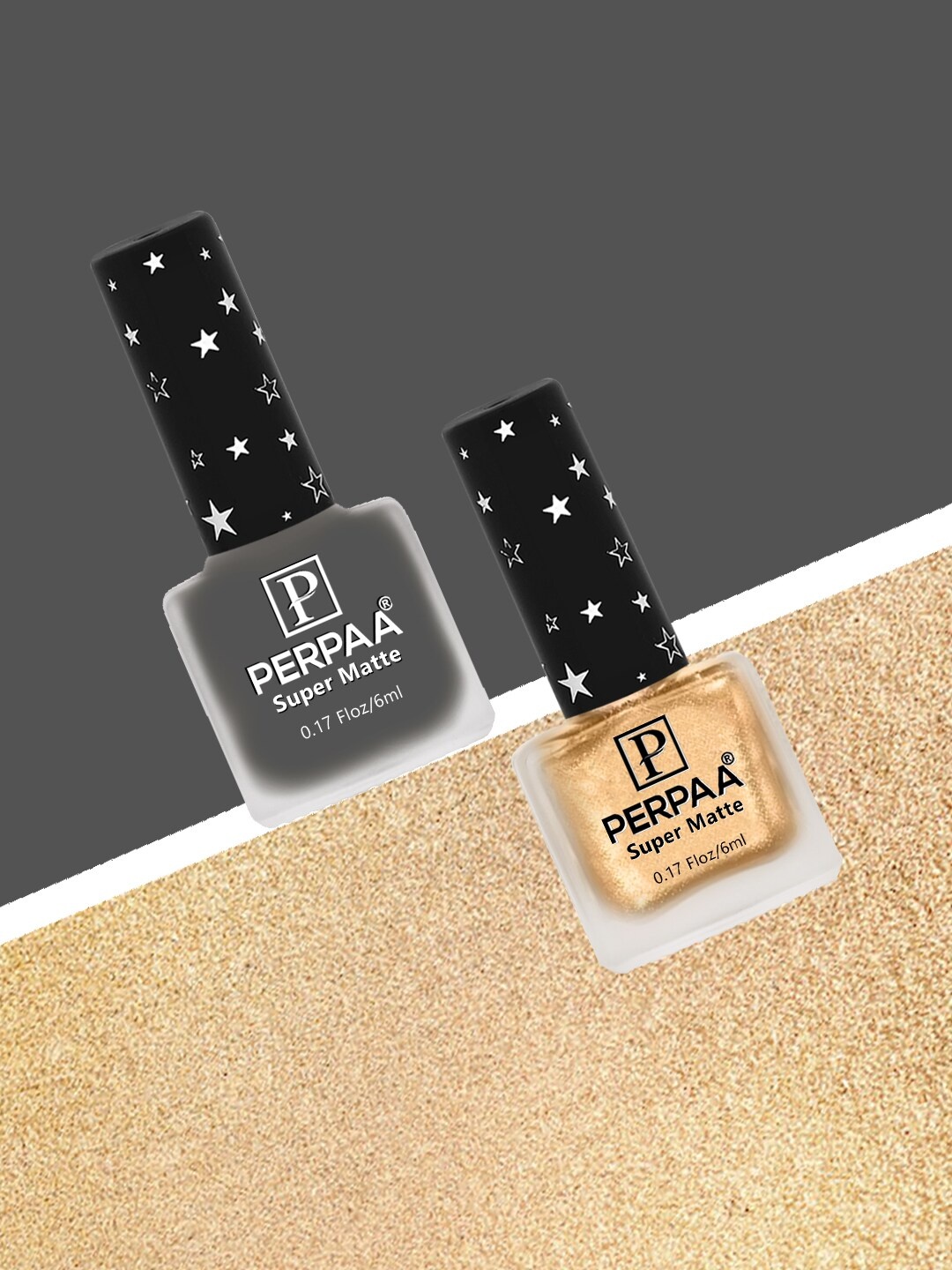 

PERPAA Set of 2 Super Matte Long Lasting & Quick-Dry Nail Polish - 6 ml each, Gold