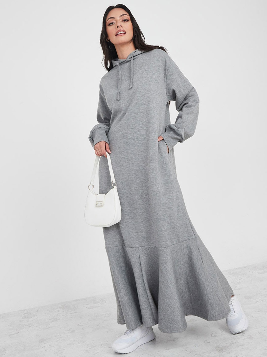 

Styli Hooded Maxi Jumper Dress, Grey
