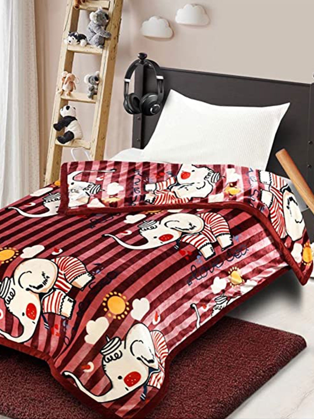 

Butterthief Maroon & White Cartoon Characters AC Room Single Baby Blanket