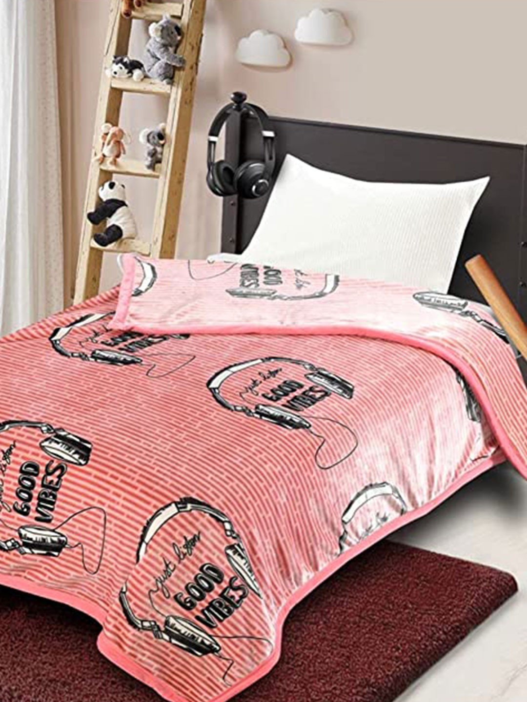 

Butterthief Pink & Black Cartoon Characters AC Room Single Baby Blanket