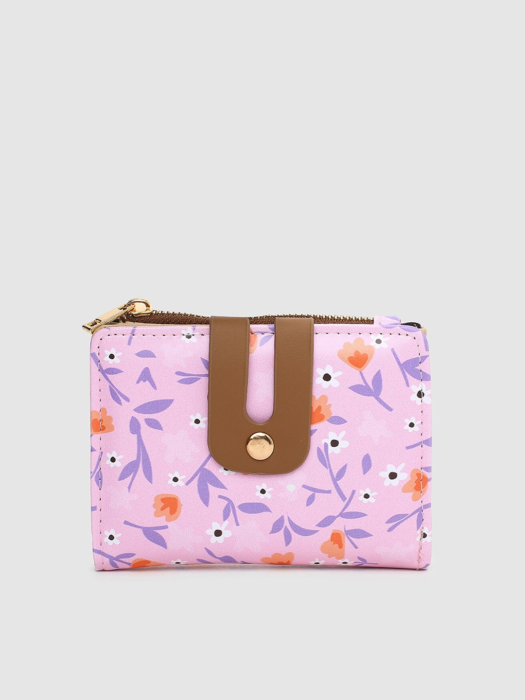 

max Women Floral Printed PU Two Fold Wallet with SD Card Holder, Pink