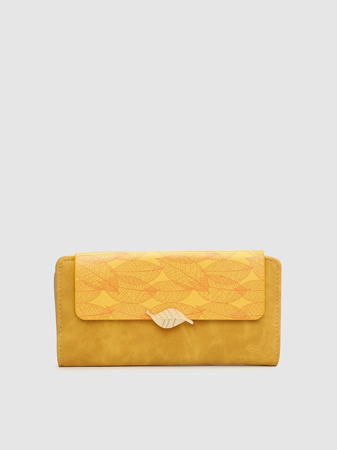 

max Women Floral Printed PU Three Fold Wallet with SD Card Holder, Yellow