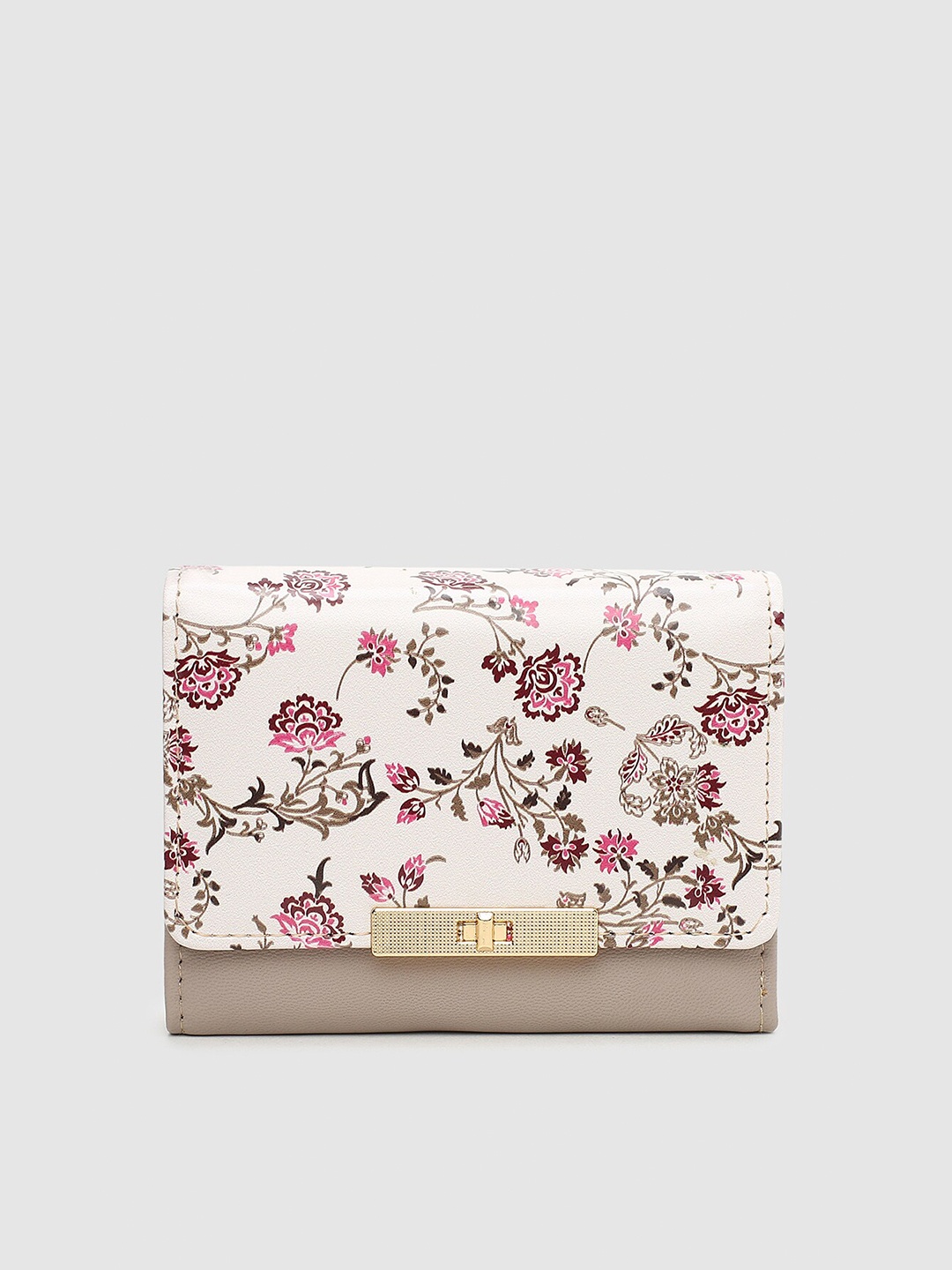 

max Women Floral Printed PU Three Fold Wallet with SD Card Holder, Grey