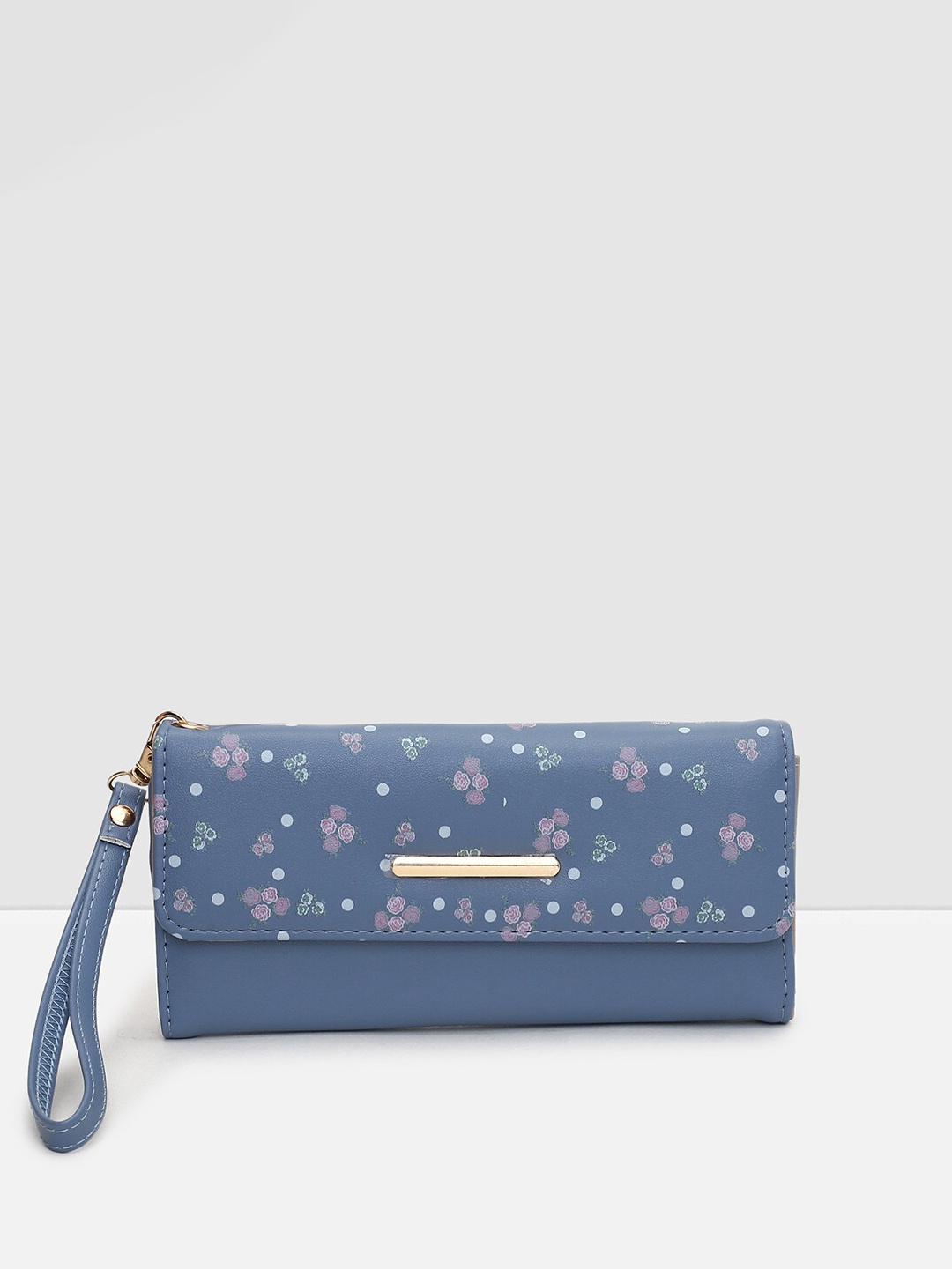 

max Women Floral Printed PU Three Fold Wallet, Blue