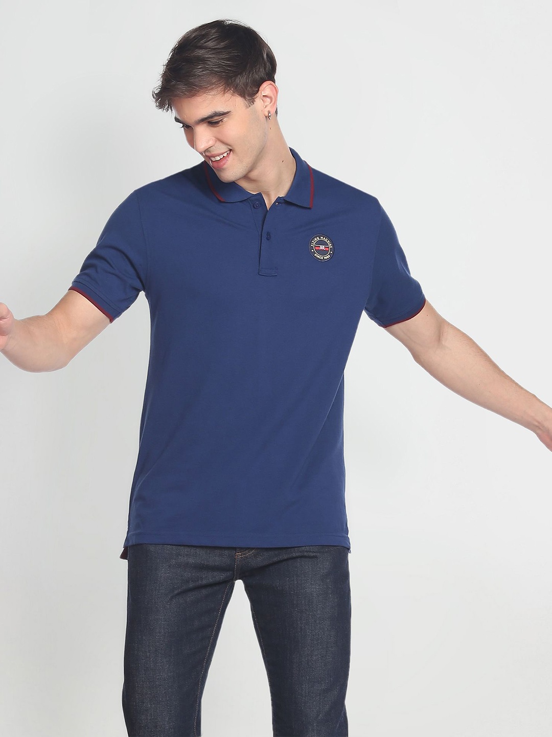 

Flying Machine Polo Collar Slim Fit T-shirt, Navy blue