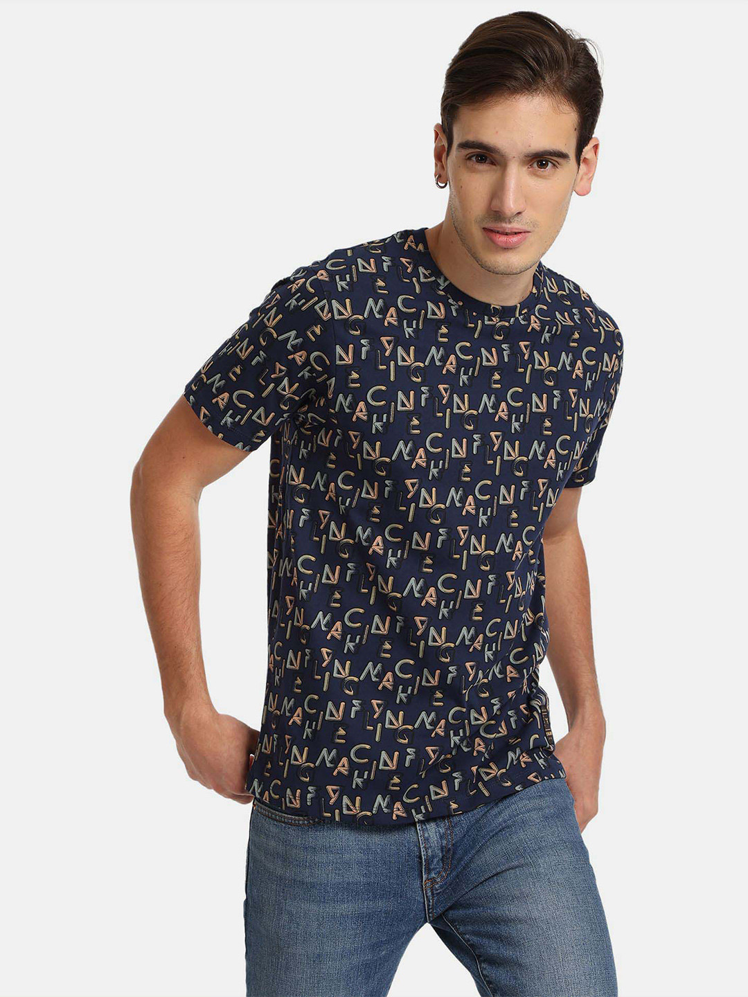 

Flying Machine All Over Typographic Print T-Shirt, Navy blue