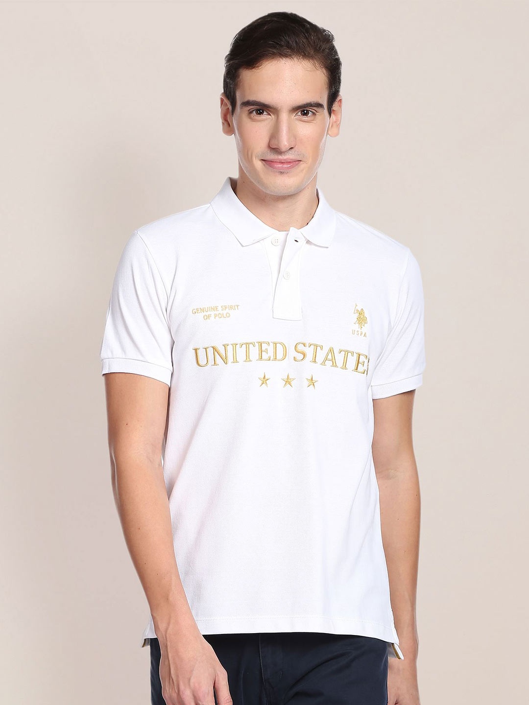 

U.S. Polo Assn. Men Typography Printed Polo Collar Cotton T-shirt, White