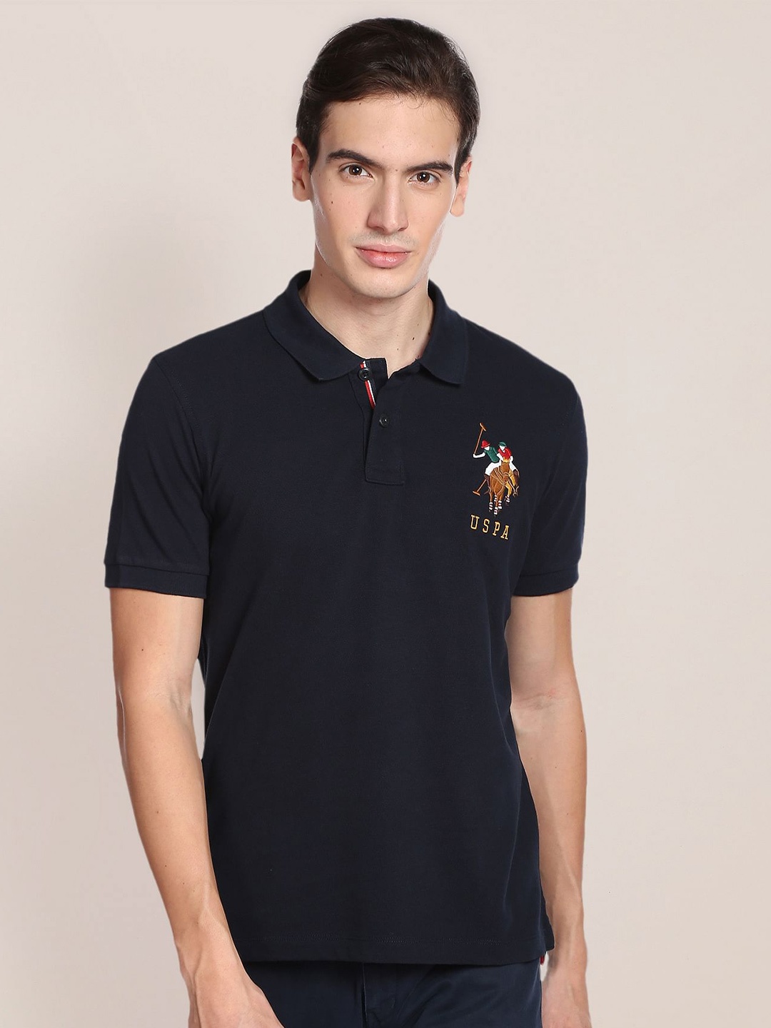 

U.S. Polo Assn. Men Polo Collar Slim Fit Cotton T-shirt, Navy blue