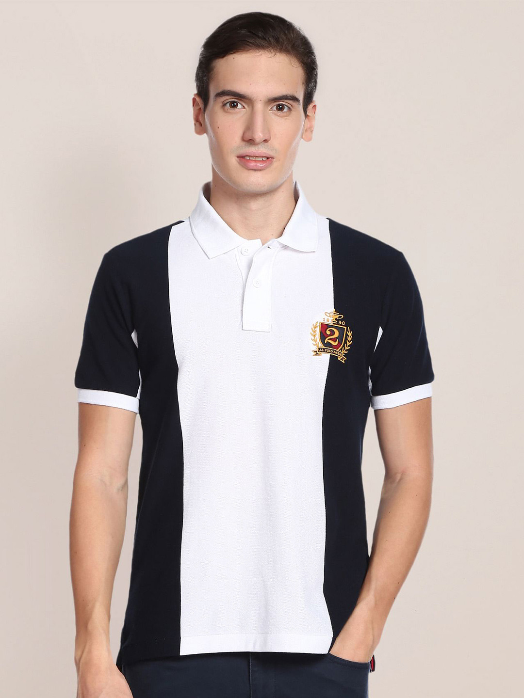 

U.S. Polo Assn. Men Plus Size Striped Polo Collar Pure Cotton T-shirt, White