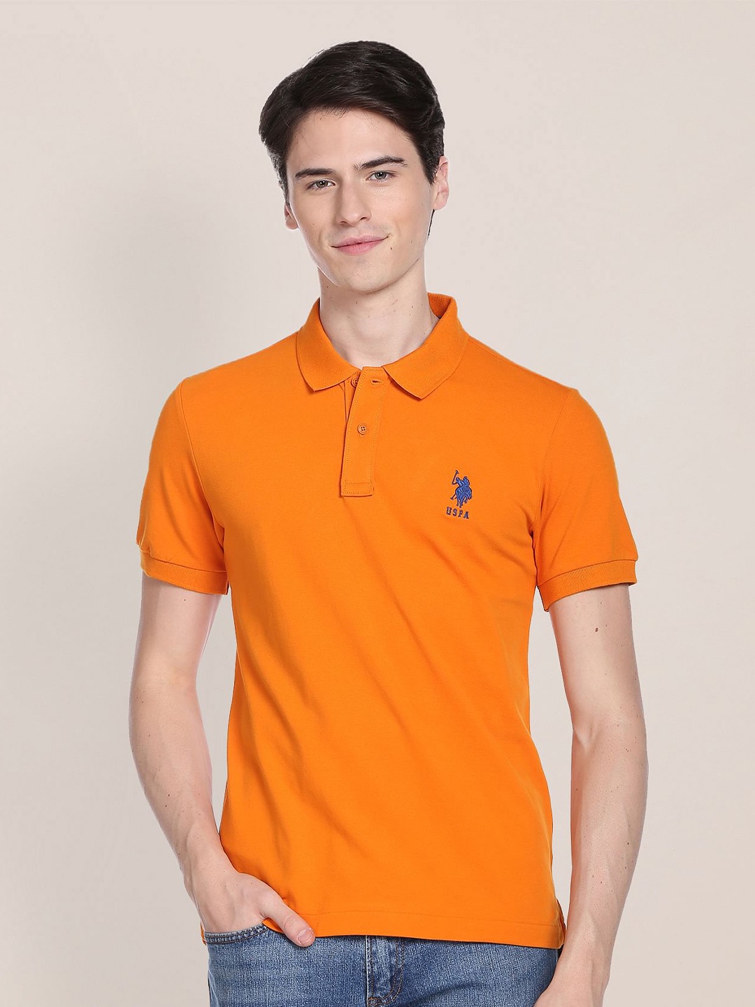 

U.S. Polo Assn. Men Polo Collar Slim Fit T-shirt, Orange