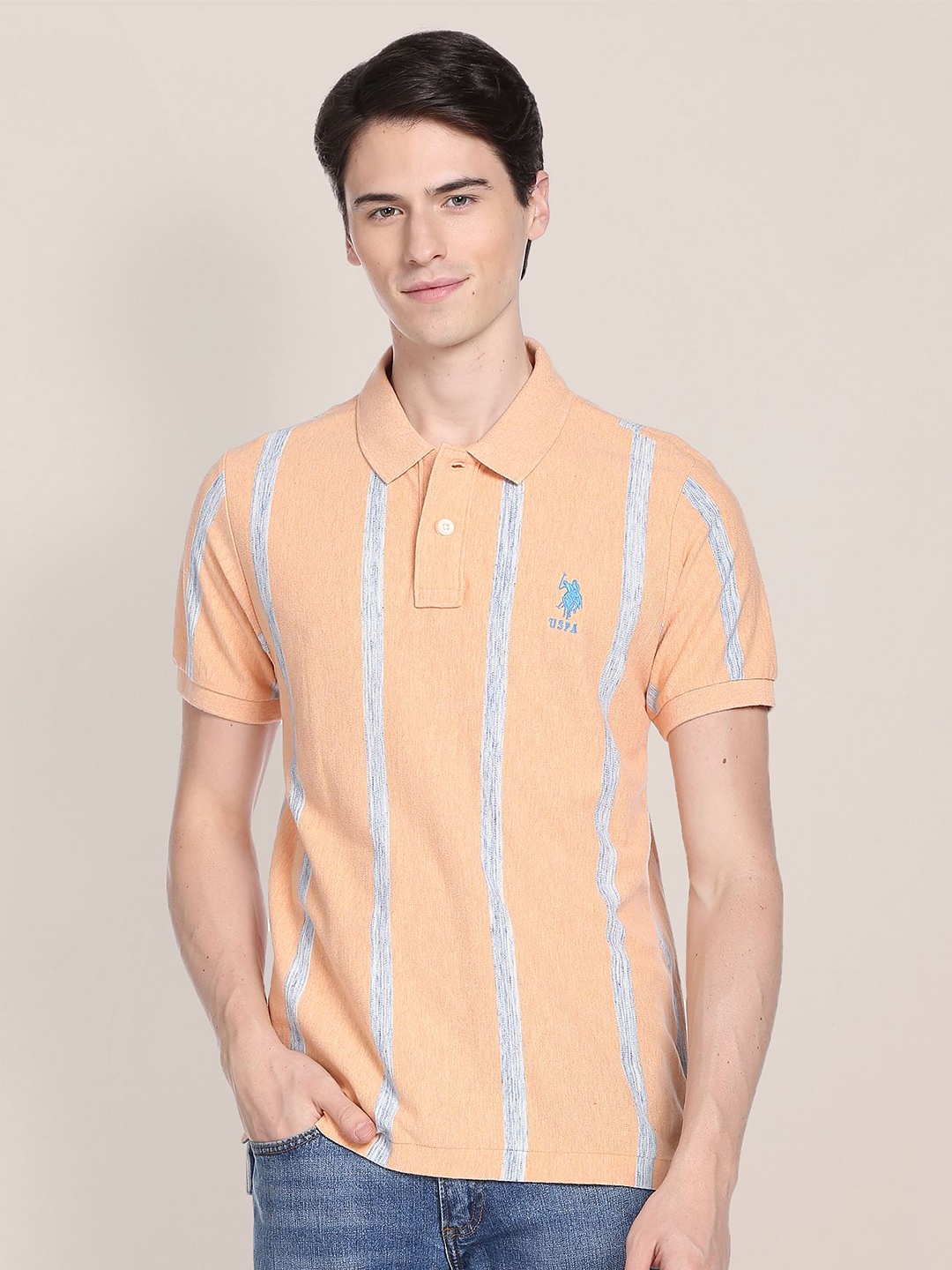 

U.S.Polo Assn. Striped Polo Collar Slim Fit T-shirt, Orange