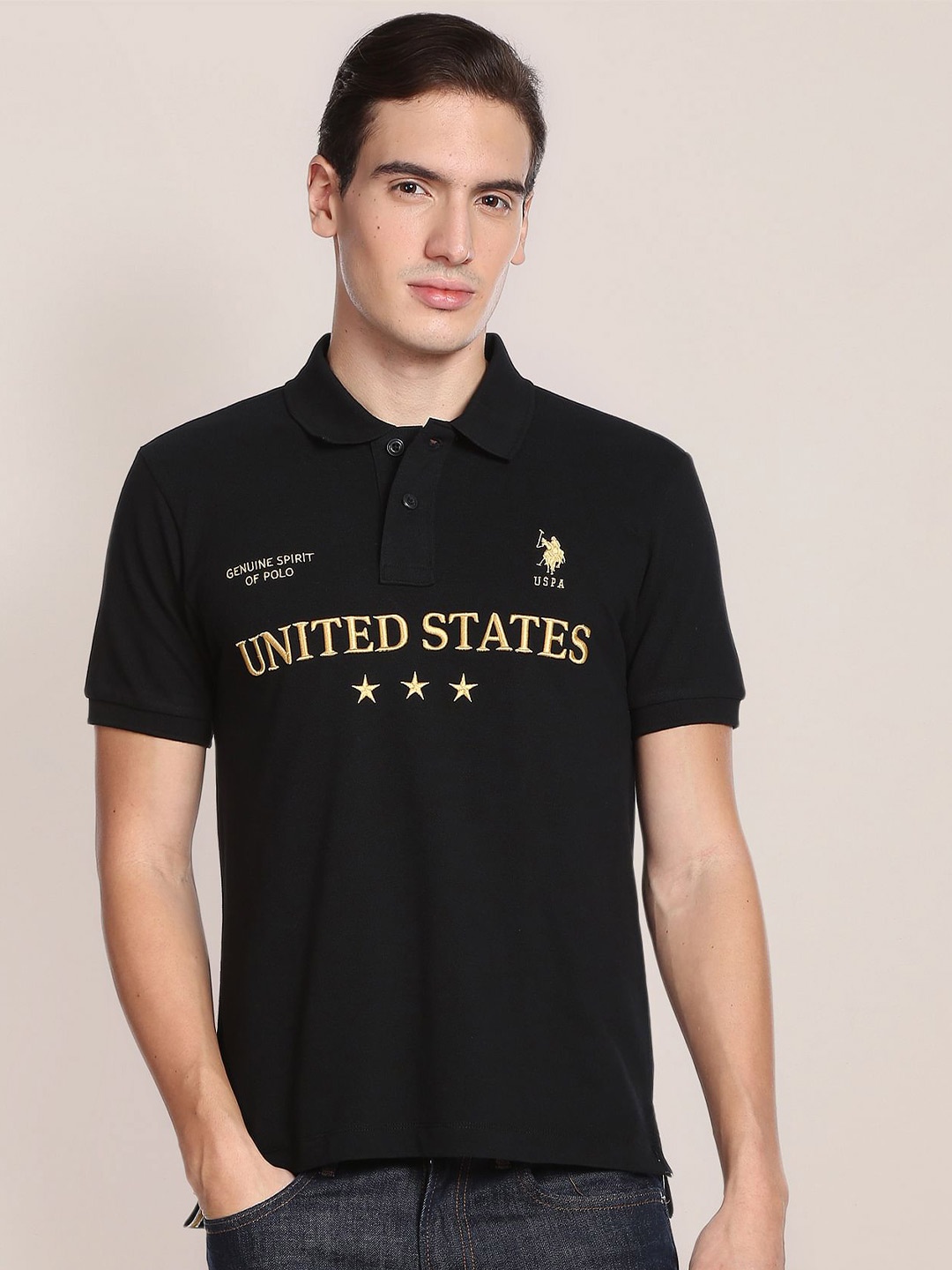 

U.S. Polo Assn. Men Polo Collar Pure Cotton T-shirt, Black