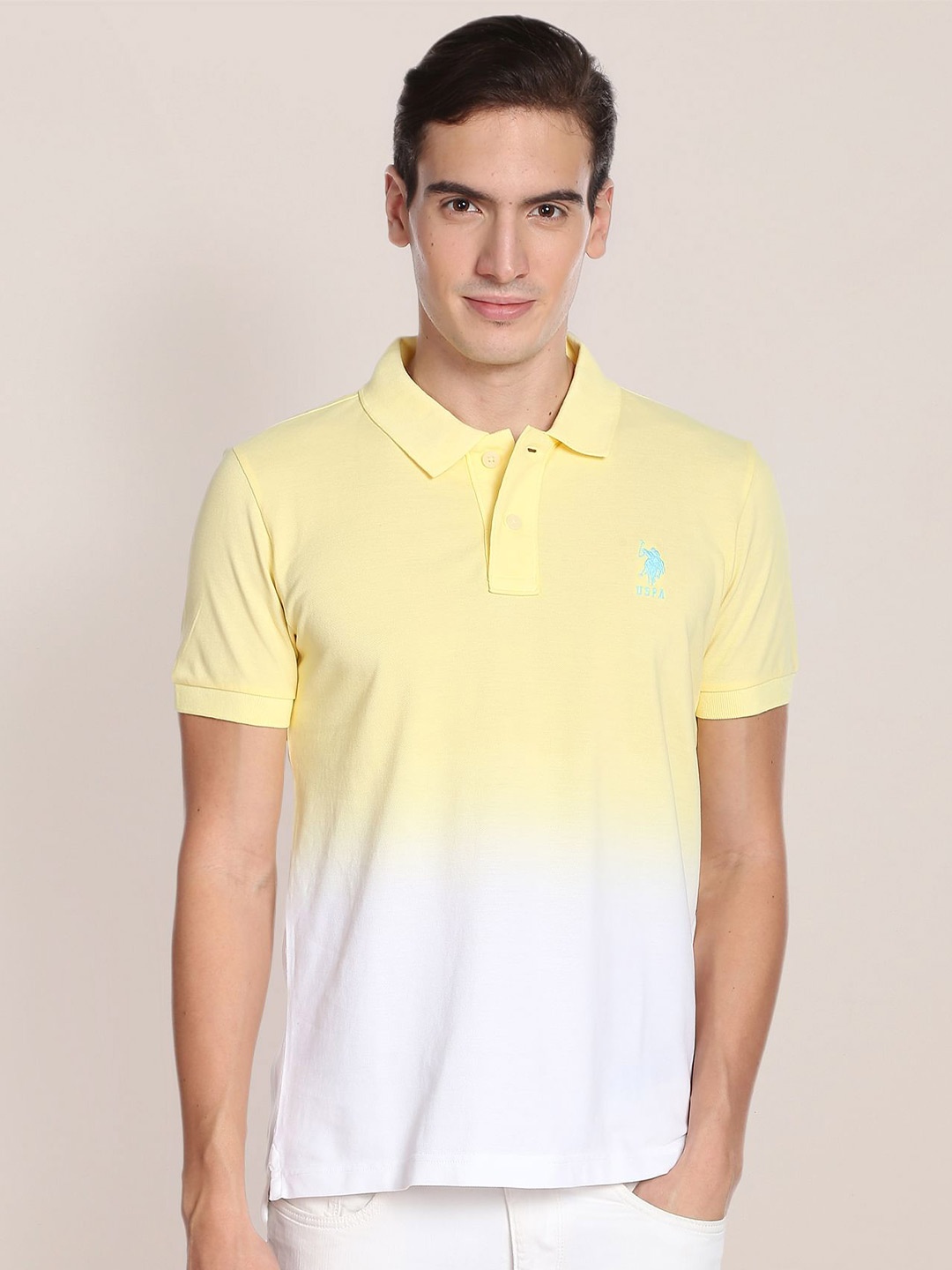 

U.S. Polo Assn. Men Dyed Ombre Polo Collar Cotton T-shirt, Yellow