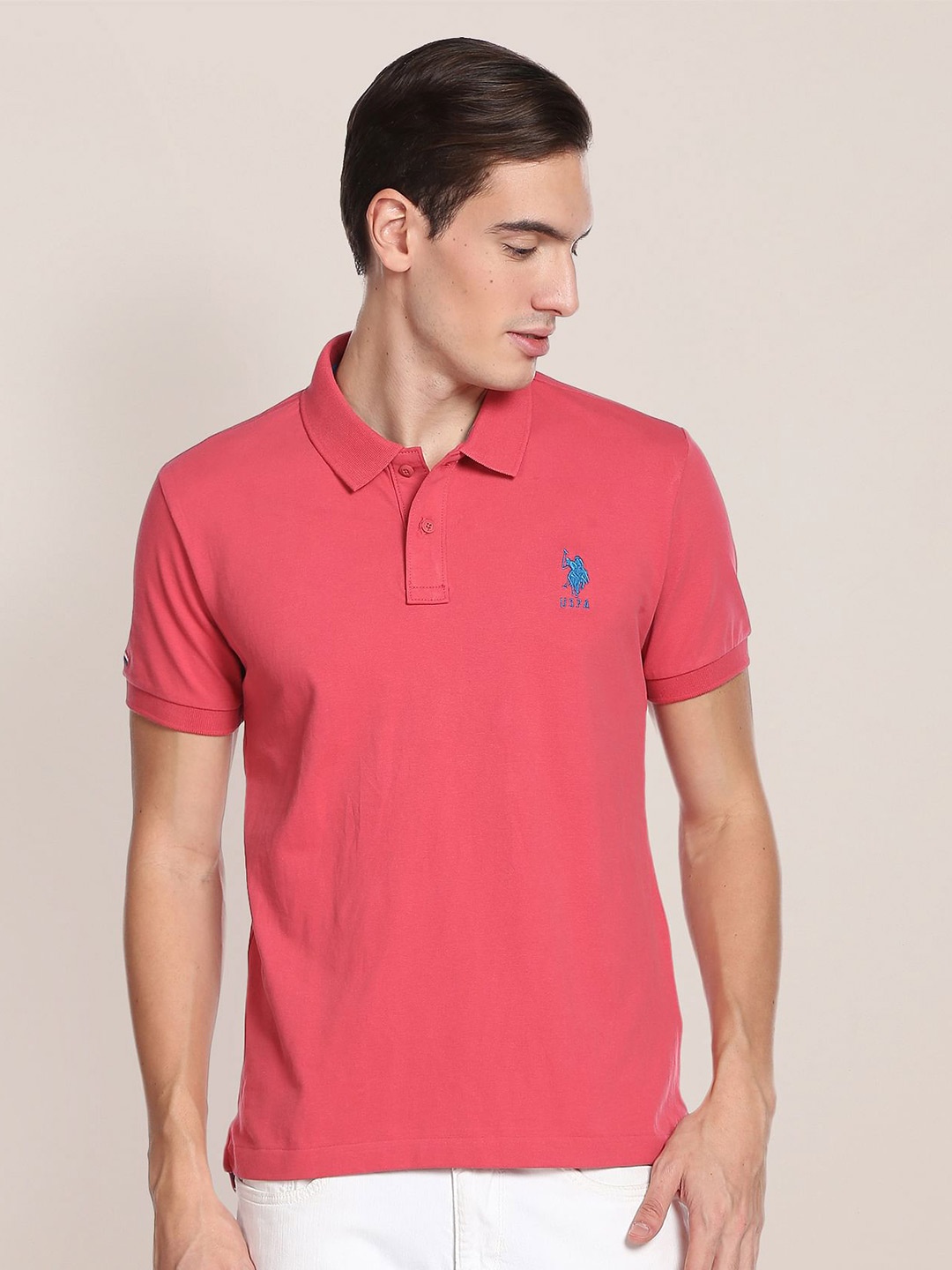 

U.S. Polo Assn. Men Polo Collar Slim Fit T-shirt, Pink