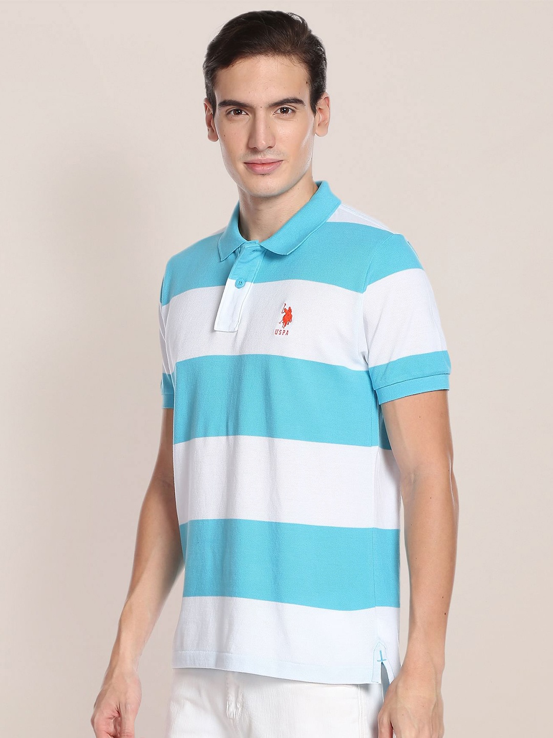 

U.S. Polo Assn. Men Plus Size Striped Polo Collar Slim Fit Cotton T-shirt, Blue