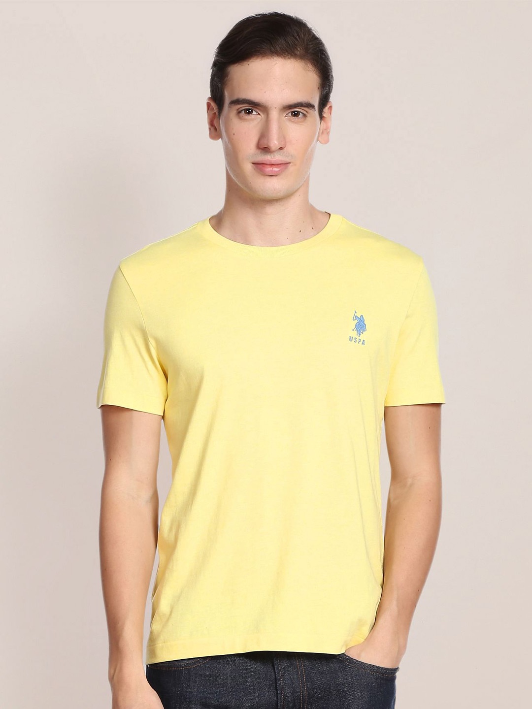 

U.S. Polo Assn. Men Slim Fit Pure Cotton T-shirt, Yellow