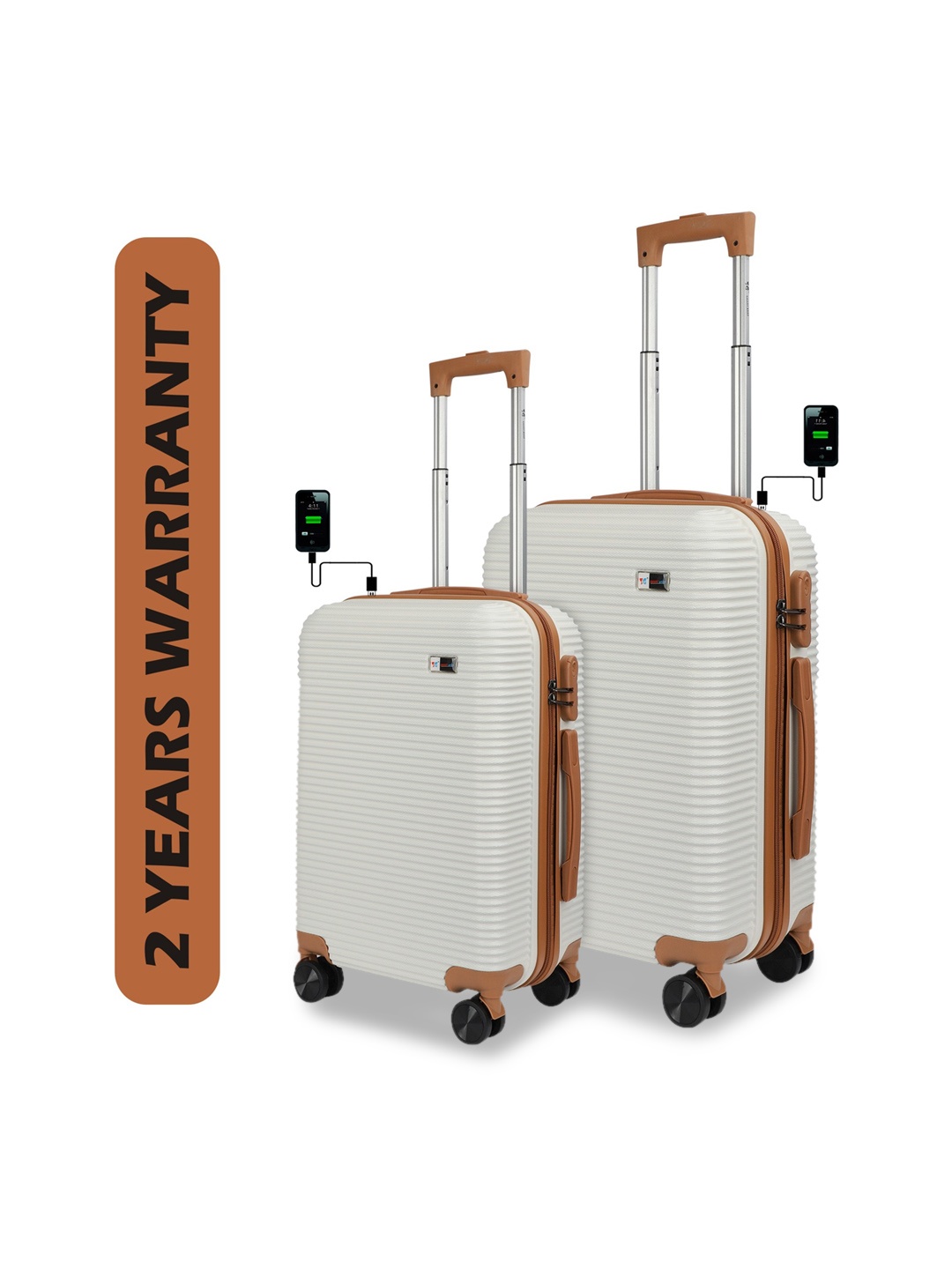 

3G Set Of 2 Textured Medium 360-Degree Rotatable Trolley Suitcase Bag, White