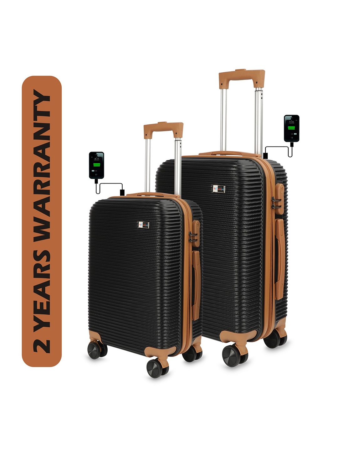 

3G Set Of 2 Textured Hard-Sided Trolley Suitcase, Black