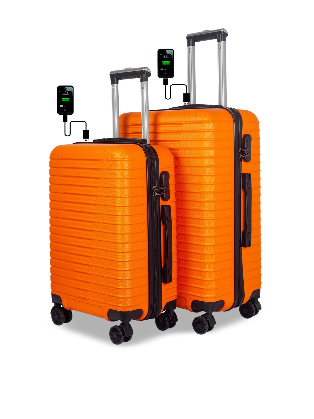 

3G Set Of 2 Striped Trolley Suitcase, Orange