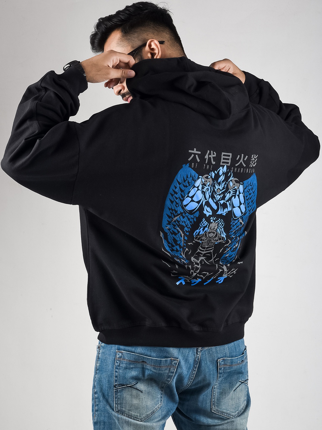 

COMICSENSE Men Anime Naruto Reflective Printed Hooded Sweatshirt, Black