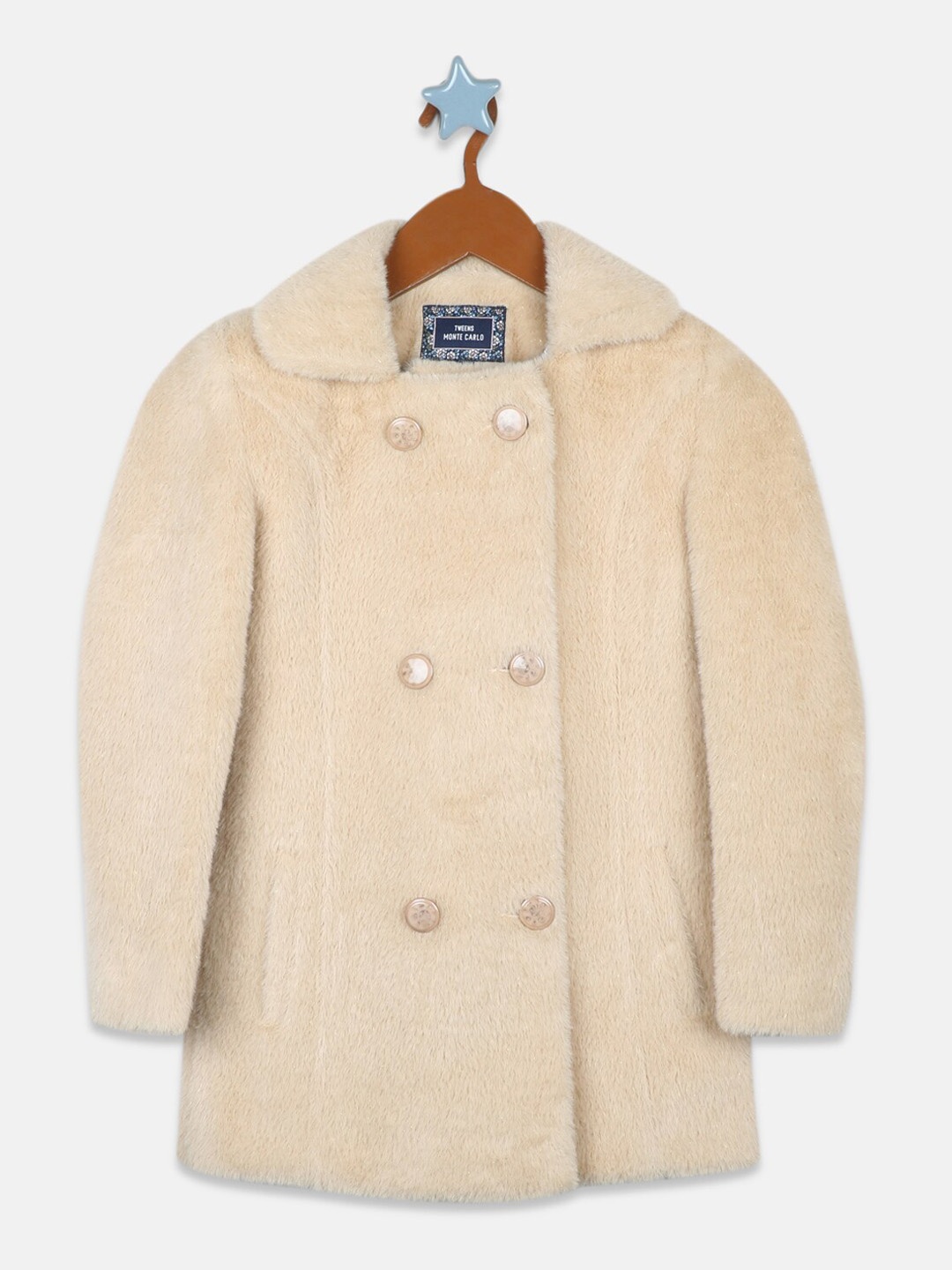 

Monte Carlo Girls Spread Collar Longline Overcoat, Beige
