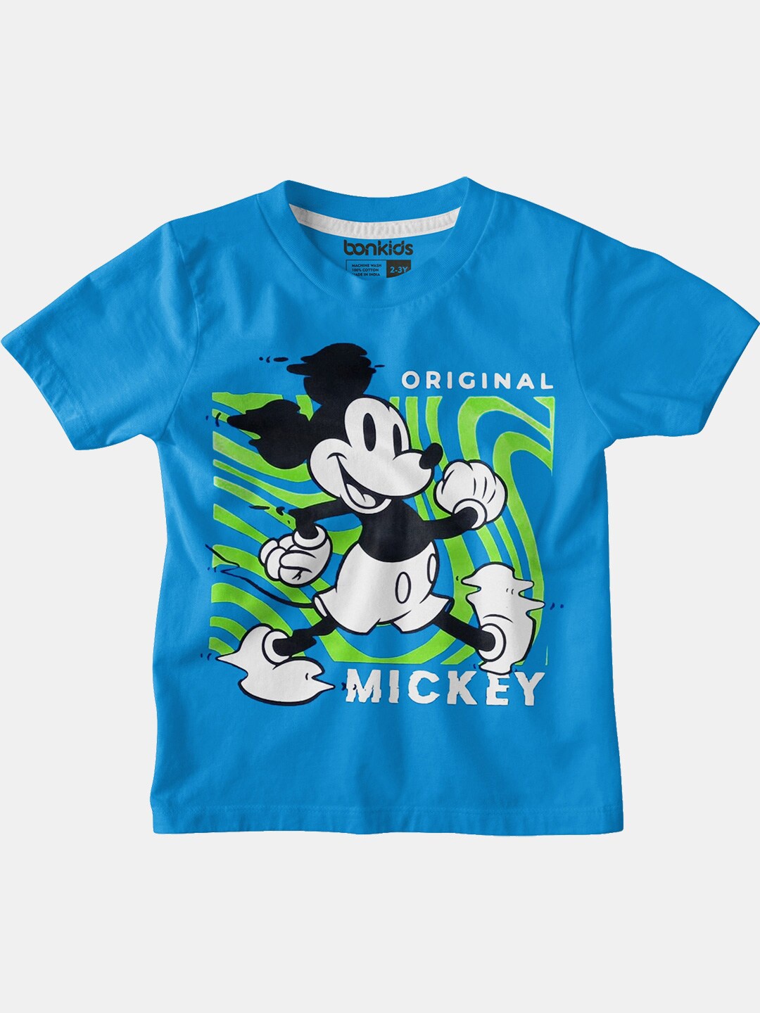 

BONKIDS Boys Mickey Mouse Printed Cotton T-shirt, Turquoise blue