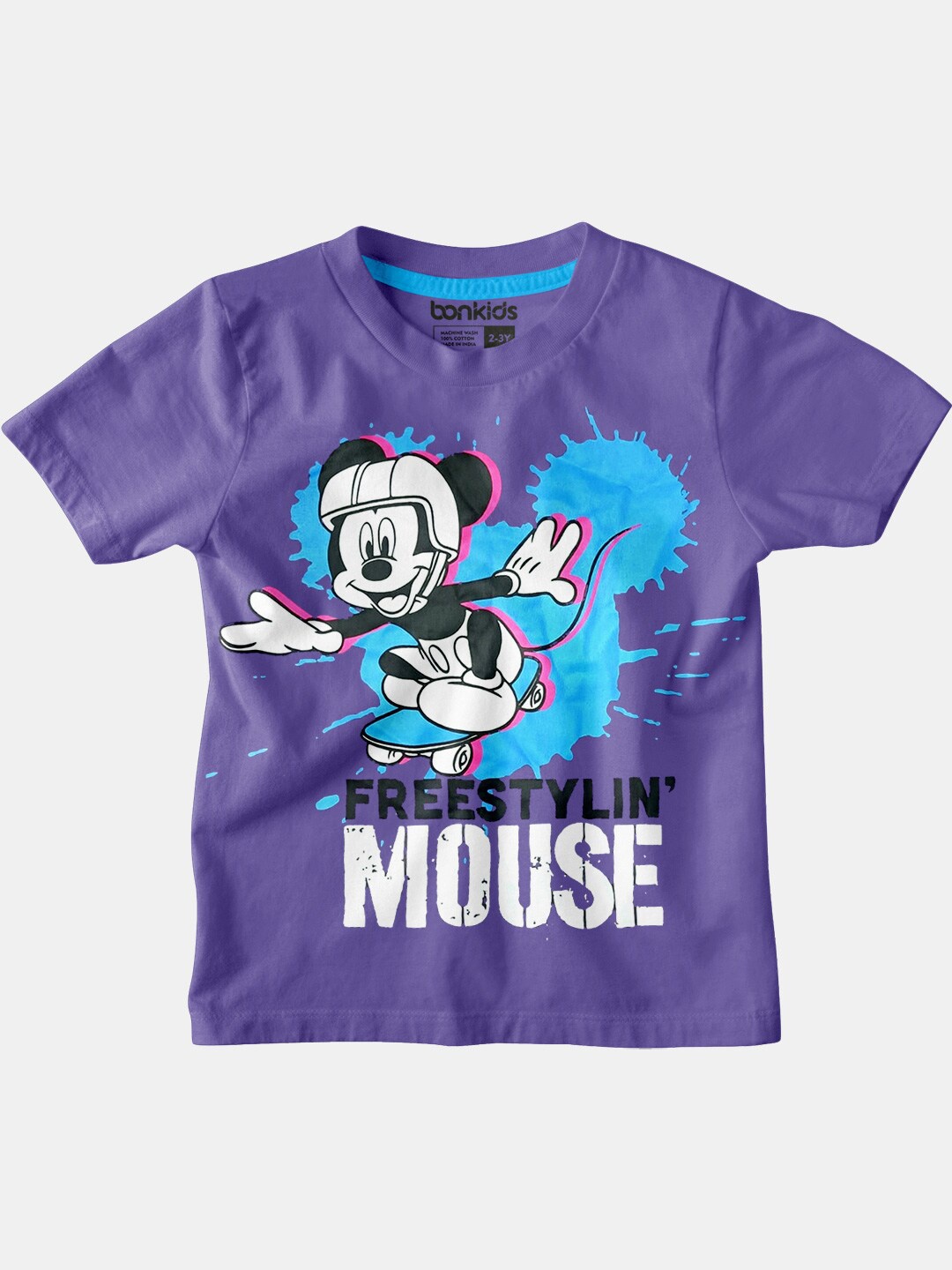 

BONKIDS Boys Mickey Mouse Printed Cotton T-shirt, Lavender