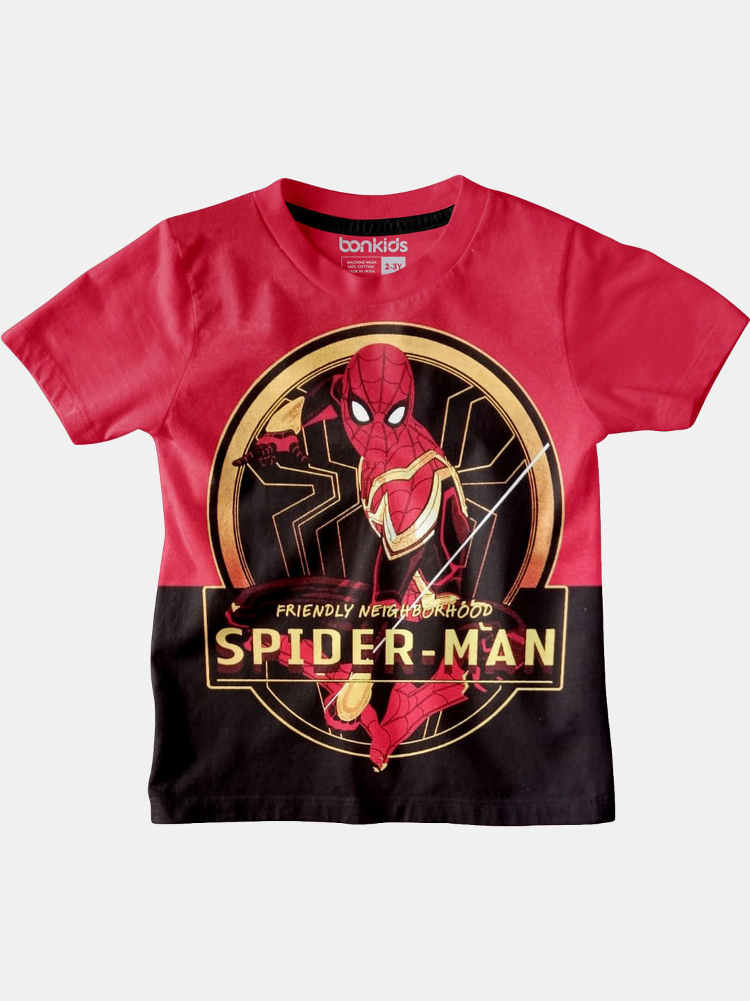 

BONKIDS Boys Spiderman Printed Cotton T-shirt, Red