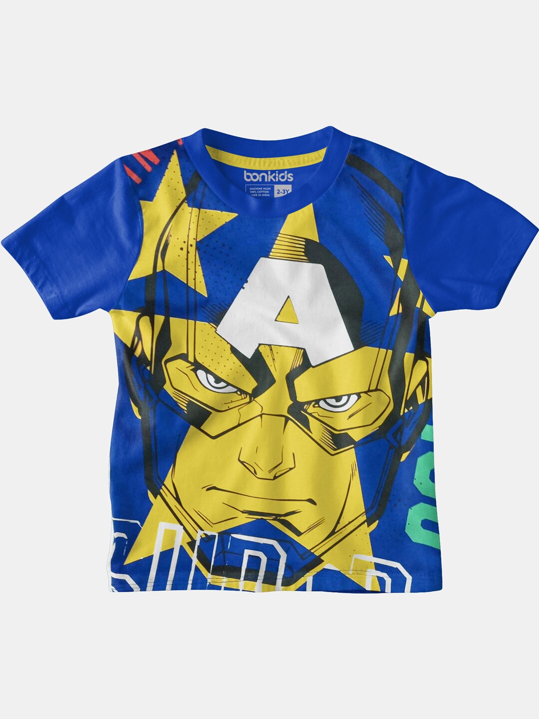 

BONKIDS Boys Captain America Printed Cotton T-shirt, Blue