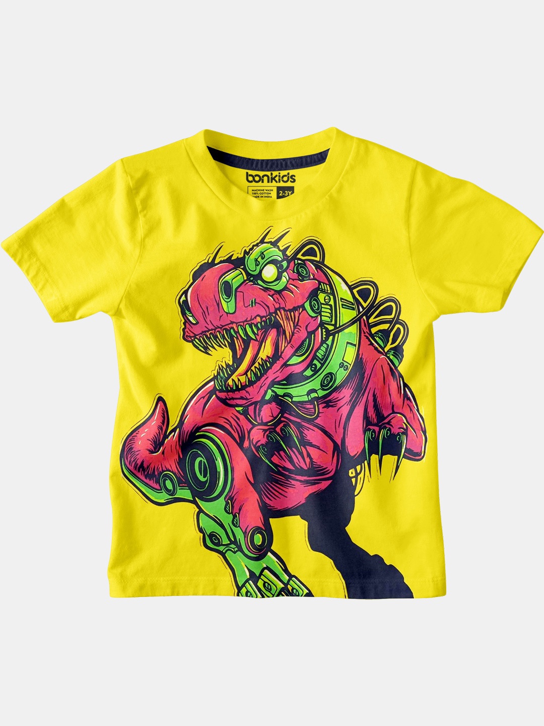 

BONKIDS Boys Conversational Printed Cotton T-shirt, Yellow