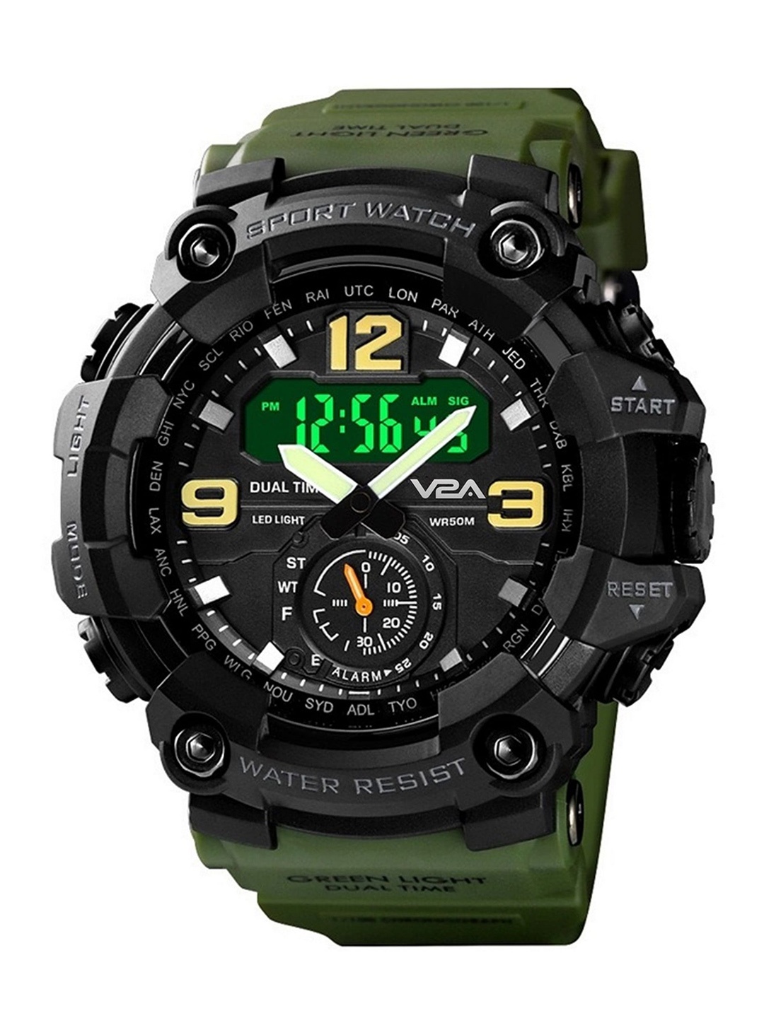

V2A Men Textured Dial & Straps Multi Function Analogue Watch- V2A-1637-Green-01