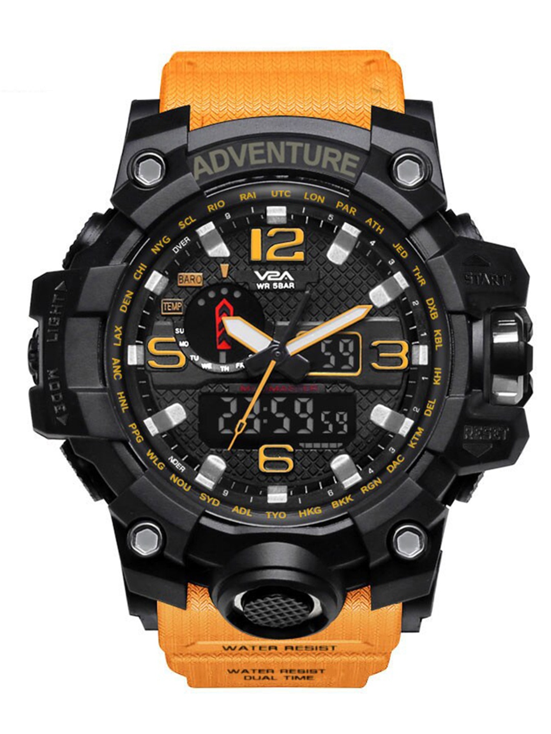 

V2A Men Analogue and Digital Waterproof Multi Function Watch V2A-1545, Orange