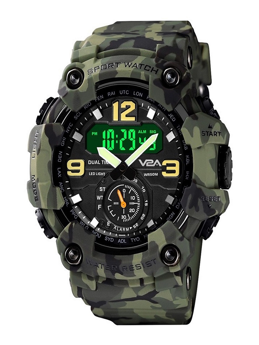 

V2A Men Analogue and Digital Waterproof Multi Function Watch V2A-1637-Camo-01, Green