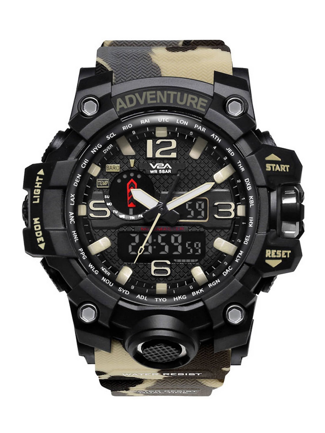 

V2A Men Camouflage Analogue and Digital Multi Function Watch V2A-1545MC, Brown