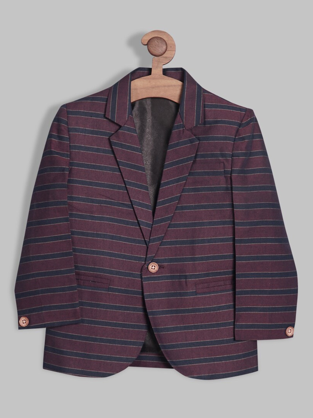 

RIKIDOOS Boys Striped Single-Breasted Smart-Fit Cotton Casual Blazer, Purple