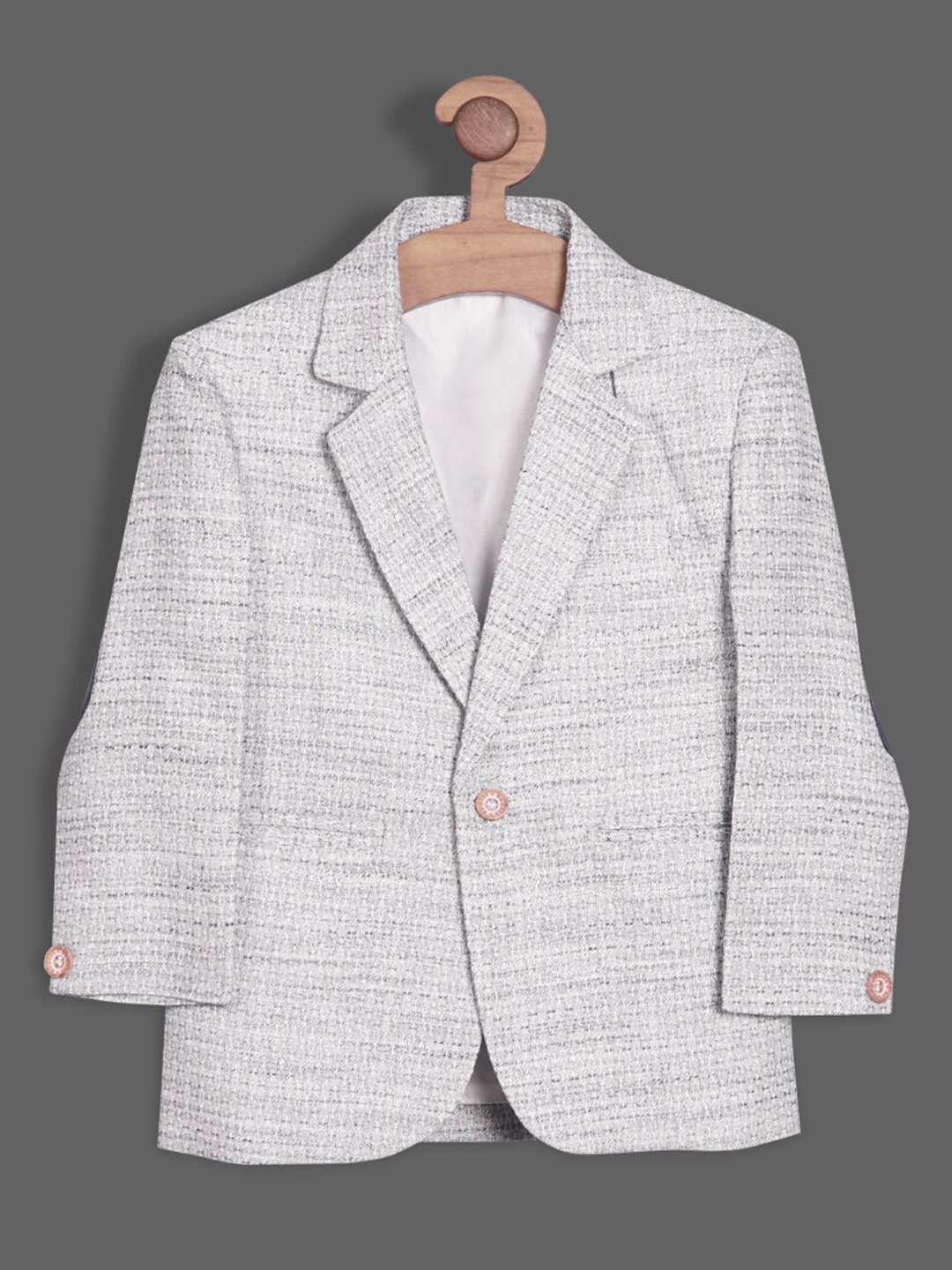 

RIKIDOOS Boys Self-Designed Single-Breasted Cotton Casual Blazer, Grey