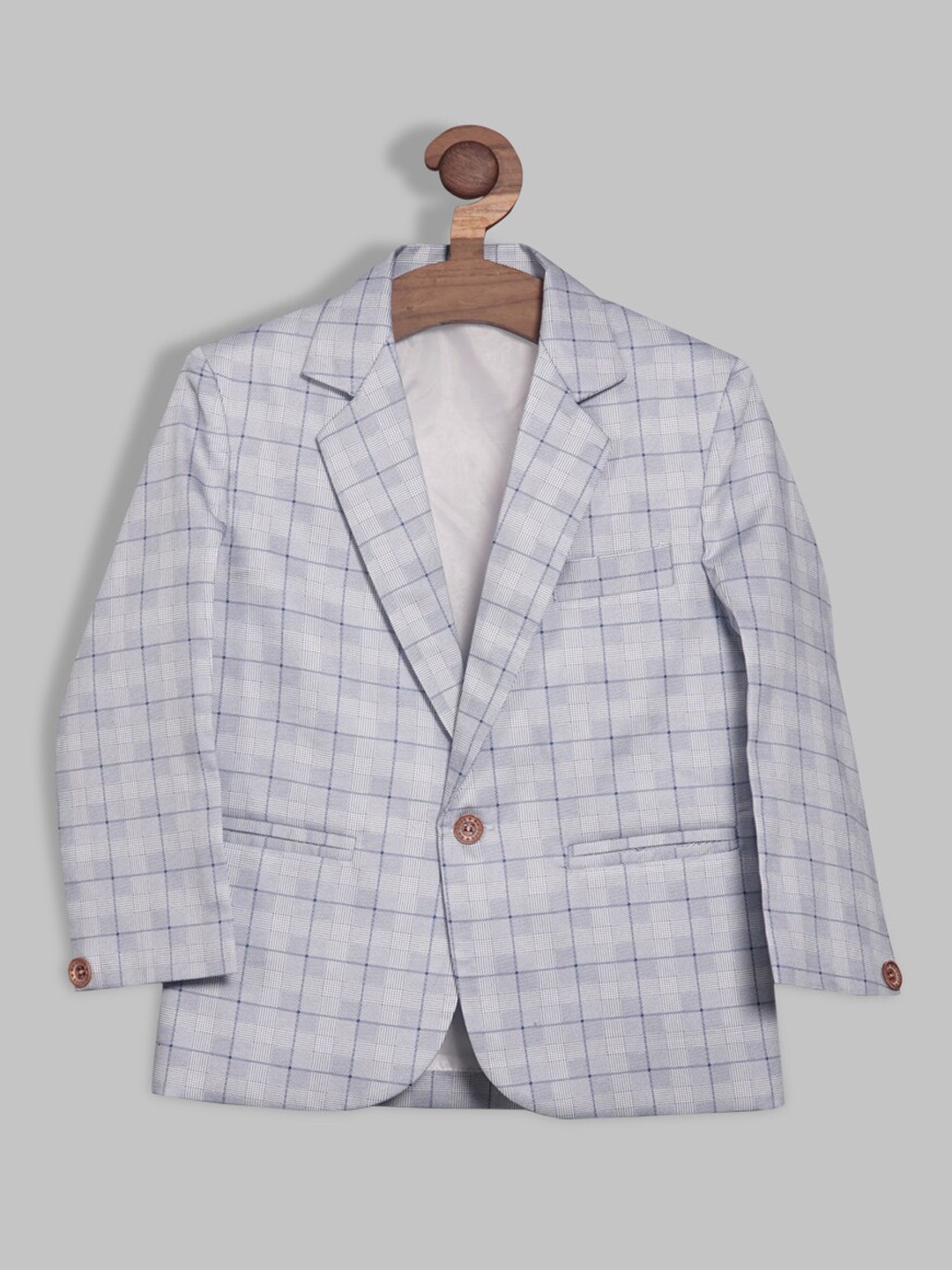 

RIKIDOOS Boys Checks Tailored-Fit Single-Breasted Cotton Blazer, Blue