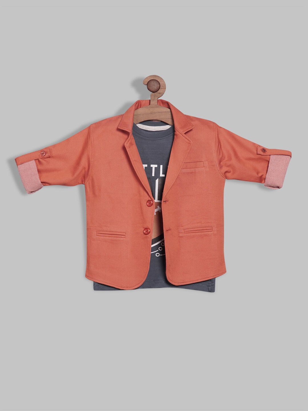 

RIKIDOOS Boys Single-Breasted Cotton Casual Blazer With T-Shirt, Orange