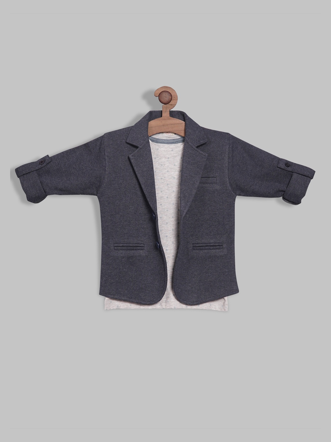 

RIKIDOOS Boys Single-Breasted Casual Blazers With Printed T-Shirt, Navy blue